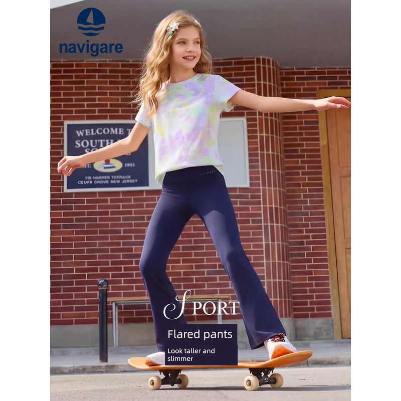 Navigare Italian Small Sailboat Children's Bell-Bottom Sports Pants Girls' Casual Pants 2026 Spring New Model