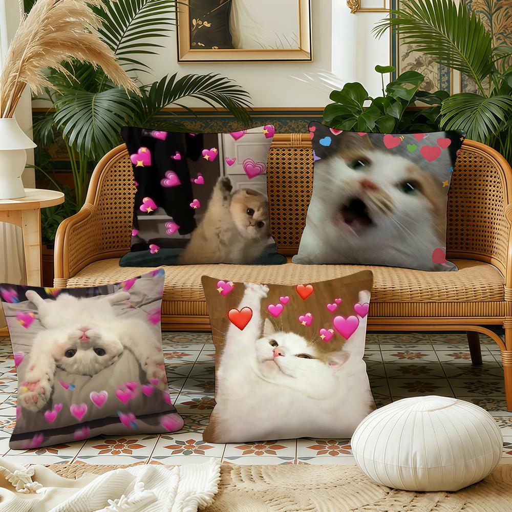 Cute Love Cat Cushion Cover Pillow Case Plush Fabric Soft Double Sided Print Sofa Cushion Cover Throw Pillow Covers