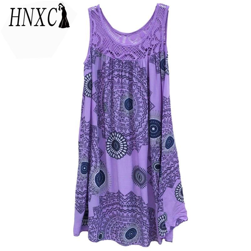 HNXC Women's Fashion Summer Spring Solid Color Print Sleeveless O-Neck High Waist Casual Dresses