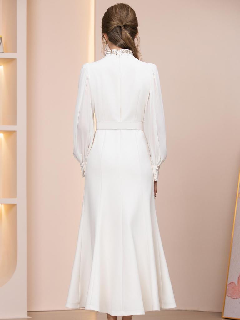 Zhi Li Elegantes Meerjungfrauenkleid mit Strass-Stickerei, Taillenbetonendes Design, Weiß - Perfekt für Besondere Anlässe (Frühjahr 2026 Neu eingetroffen)