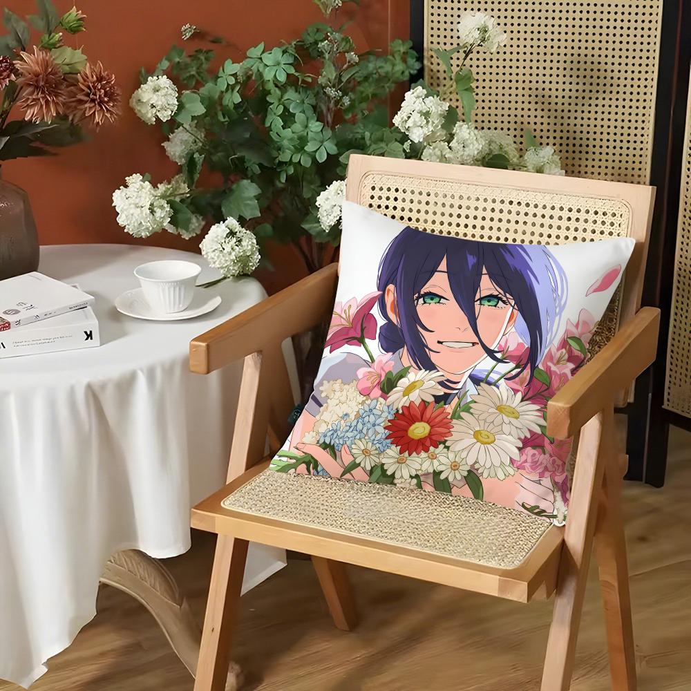 Anime CChainsaw Man Cushion Cover Silky Short Plush Invisible Zipper Dustproof Sofa Pillow Case for Home Decor