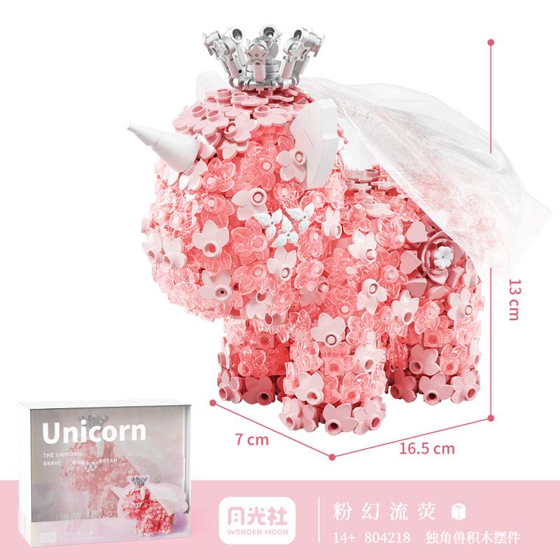 Moonlight Society Flower Unicorn Microparticle Assembled Building Blocks Toy Ornaments Fantasy Creative Girl's Holiday Gift