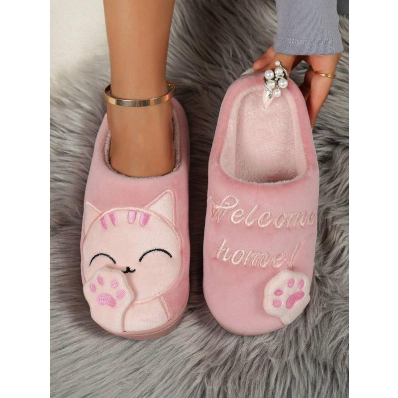 Home Slippers, New Cartoon Fluffy Slippers, Comfortable and Warm  Soft Plush Shoes, Solid Color Indoor Floor Slippers