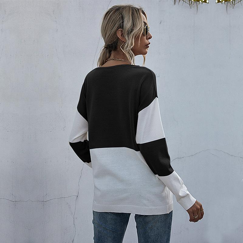Women's Crew Neck Sweater, Color-Block for Fall and Winter