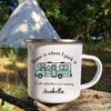 Personalisierte Tasse Benutzerdefinierter Tourenwagen mit Namen Emaille-Tasse Camping Lagerfeuer Kaffeetassen Reise-Wasserbecher Wohnmobil Beste Geschenke