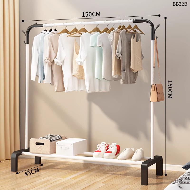 Minimalist Indoor Floor-Standing Coat Rack with Double Pole and Shelf for Bedroom or Balcony