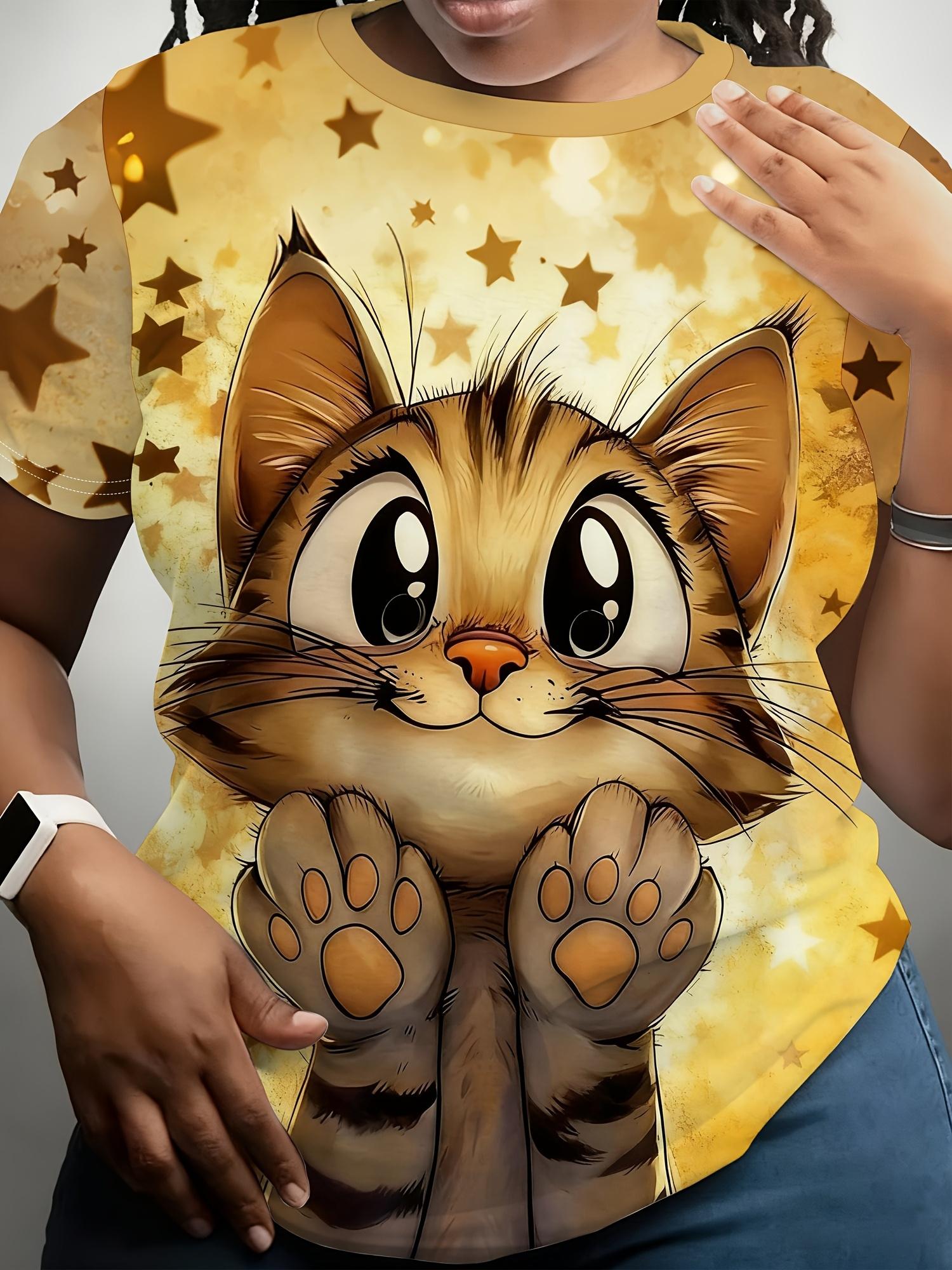 

Women s T-shirt with Cute Star and Cat a Print. Round Neck. Short Sleeves. Soft and Comfortable Fabric. Machine Washable. Suitable for Women Who Like S дубильная кора
