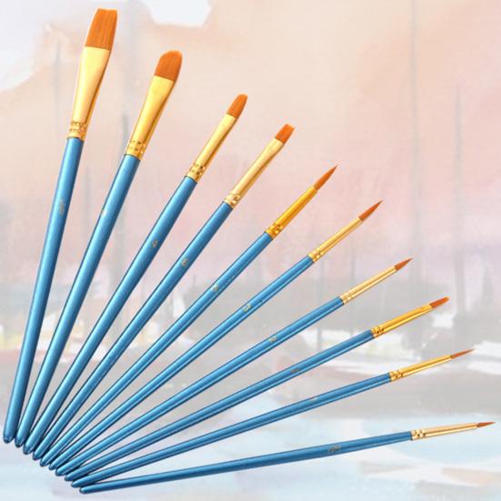 10Pcs Watercolor Gouache Painting Brushes Soft Nylon Hair Pens Art Supplies