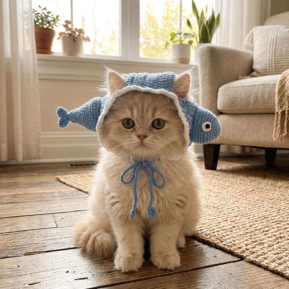 Adjustable Strap Cat Knitted Hat Breathable Winter Dog Cap Funny Pet Cosplay Headwear Cosplay