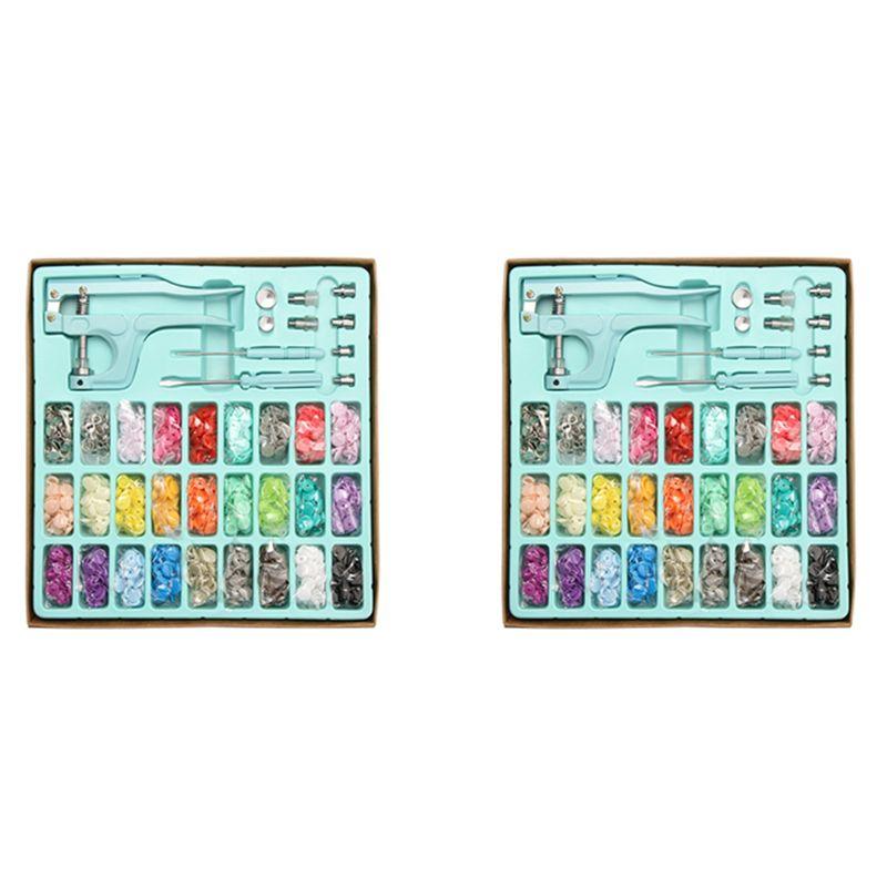 

ABJI-2X Snap Fasteners Button With Pliers Tool, Plastic Metal Snaps No-Sew Buttons For Clothes, Wallets And Sewing Blue синий