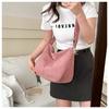Solid Color Cotton Bucket Tote Bag Large Capacity Zipper Shoulder Purse for Women