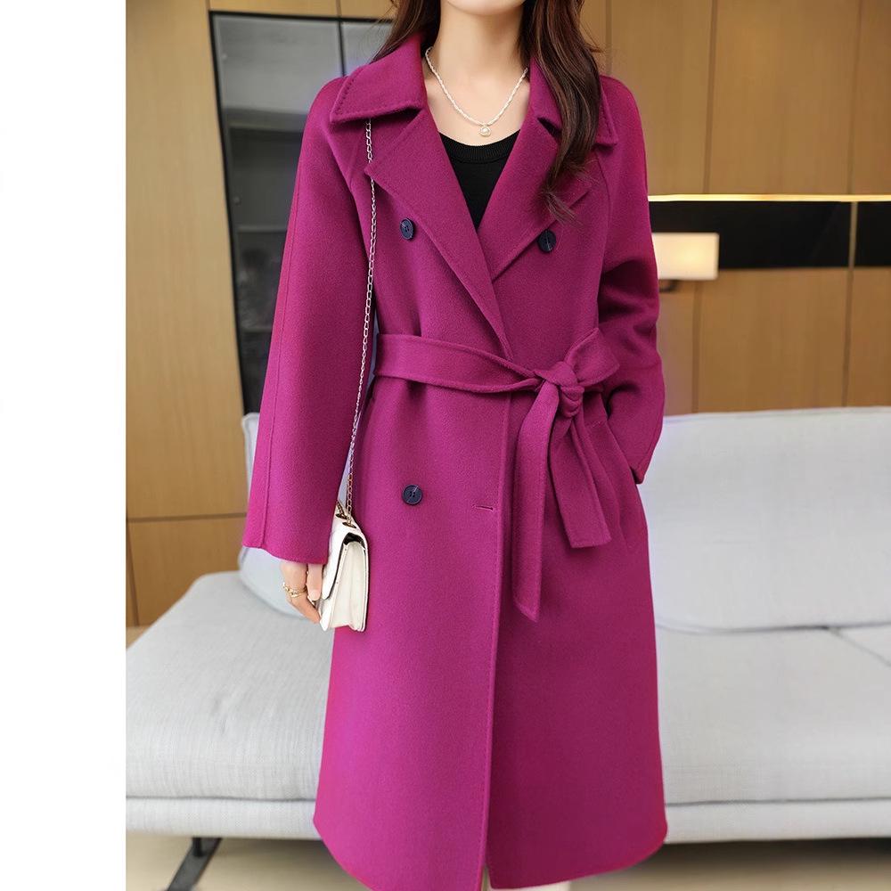Women's Double-Breasted Wool Overcoat - Extended Trench Coat for Autumn/Winter