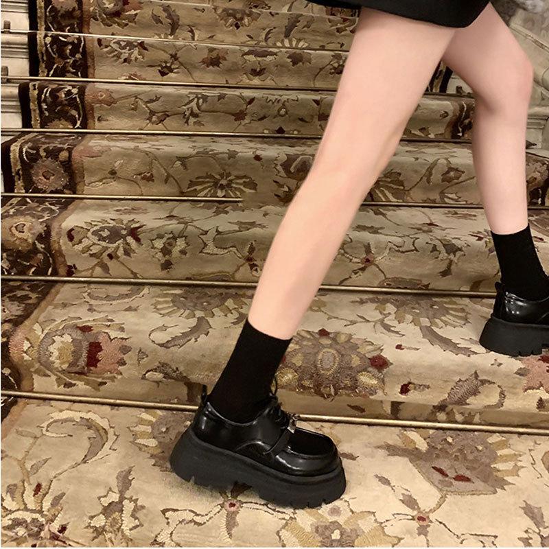Small leather shoes women's spring and autumn new thick heel platform loafers British style black single shoes Mary Jane shoes