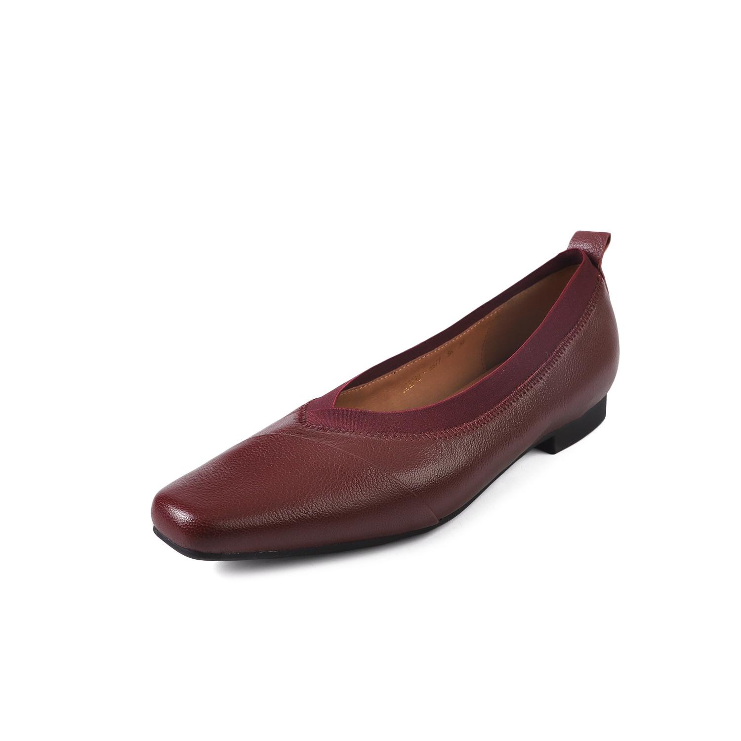 

Высокое качество~ первый слой овчины на низком каблуке туфли бабушки 2025 весна и лето новая цельнокожаная обувь-лоферы на одном педале 33-40 33 бордовый