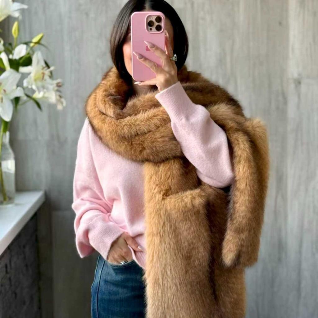 Autumn and winter new women's long scarf cape shawl dual-purpose fluffy coat imitation fox fur shawl scarf