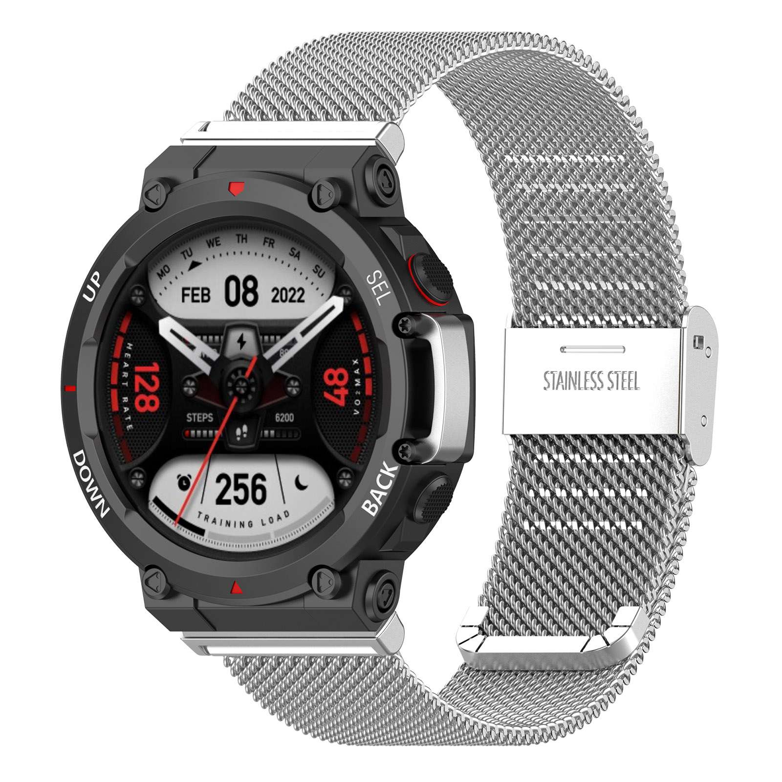 

For Huami Amazfit T-Rex 2 Fine Mesh Watch Band Stainless Steel Wrist Strap with Buckle Silver