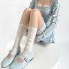 Women's Ballet-Style White Calf Socks: Sheer, Slouchy, Vertical Stripe, Versatile Summer Wear