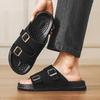 Unisex Suede Double Strap Slide Sandals with Adjustable  and Soft Insole for Casual Summer Wear
