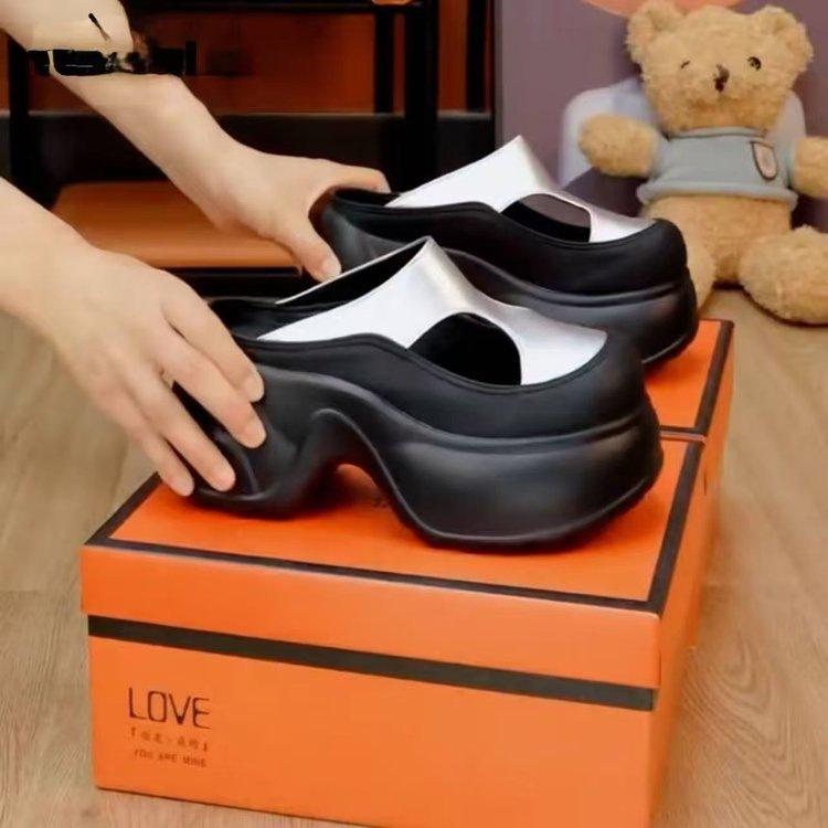 Soft bottom bag head hollow half drag summer new small height increase muffin without heel sandals