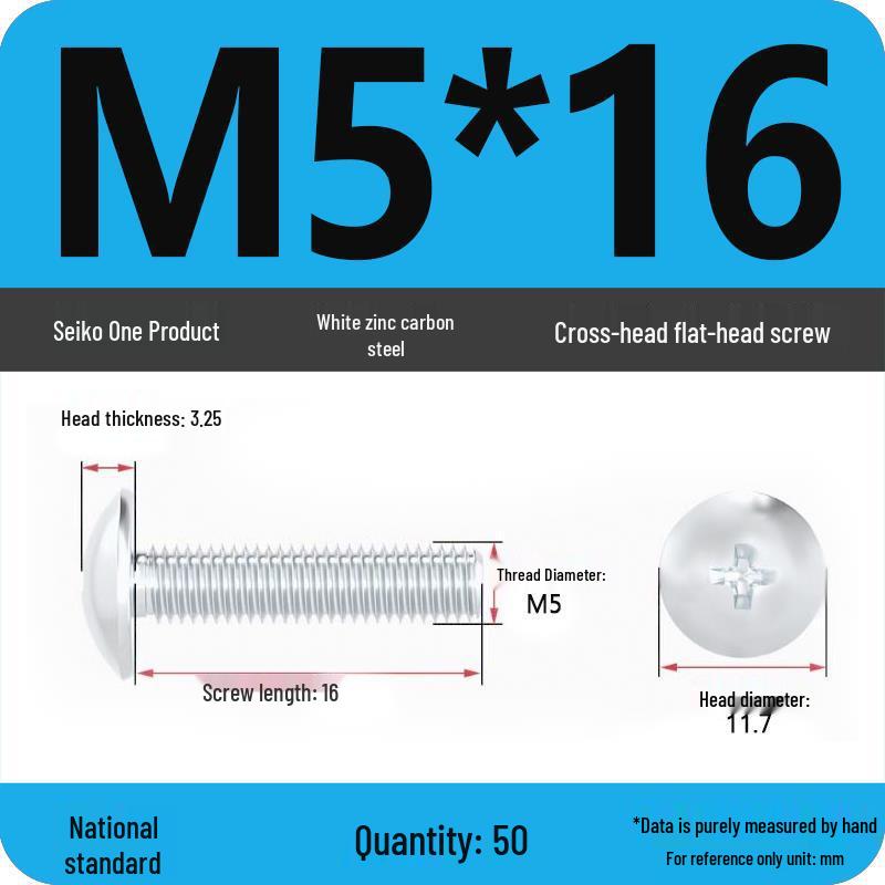 White Zinc M3-M6 Phillips Flat Head, Pan Head, and Mushroom Head Machine Screws