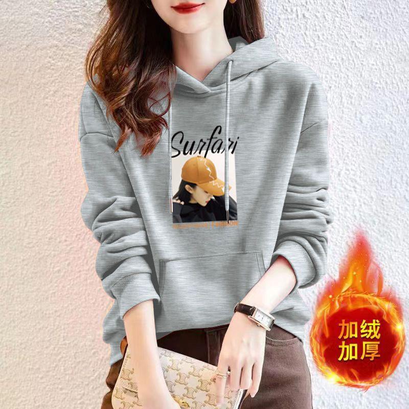 Bluza z kapturem Damska Wiosna Jesień Nowa Super Miękka Plus Aksamit Długi Rękaw Koreańska Luźna Casual Wszechstronna Góra