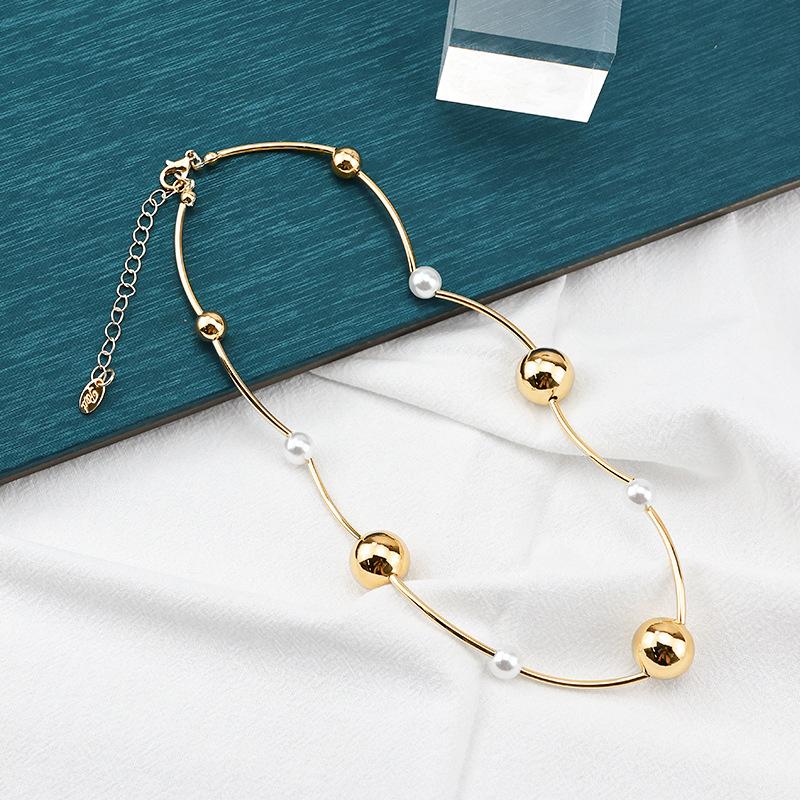Meier Men s gold-plated cuban link chain necklace, minimalist smooth bead bracelet, gold necklace золотой