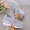Pair of Women'S Low-Top Sneakers - Breathable Knit Fabric Upper, White & Gray Accents, Lace-Up Casual Shoes with Cushioned PVC Sole for All-Season