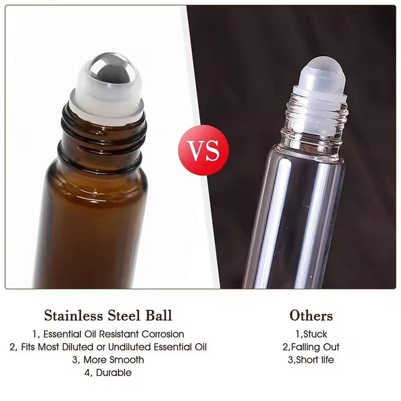 5ml Amber Glass Empty Roll on Bottles Refillable Sample Test Essential Oil Vials with Roller Ball Liquid Container