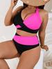 Plus Size Two-Piece Color Block Swimsuit: Halter Crisscross, Tummy Control, High Waist, Sexy Swimwear for Women
