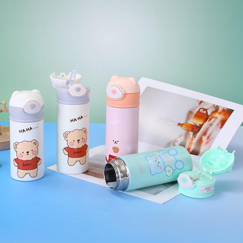 Nufeng Cartoon Kids Stainless Steel Insulated Pop-Up Straw Water Bottle