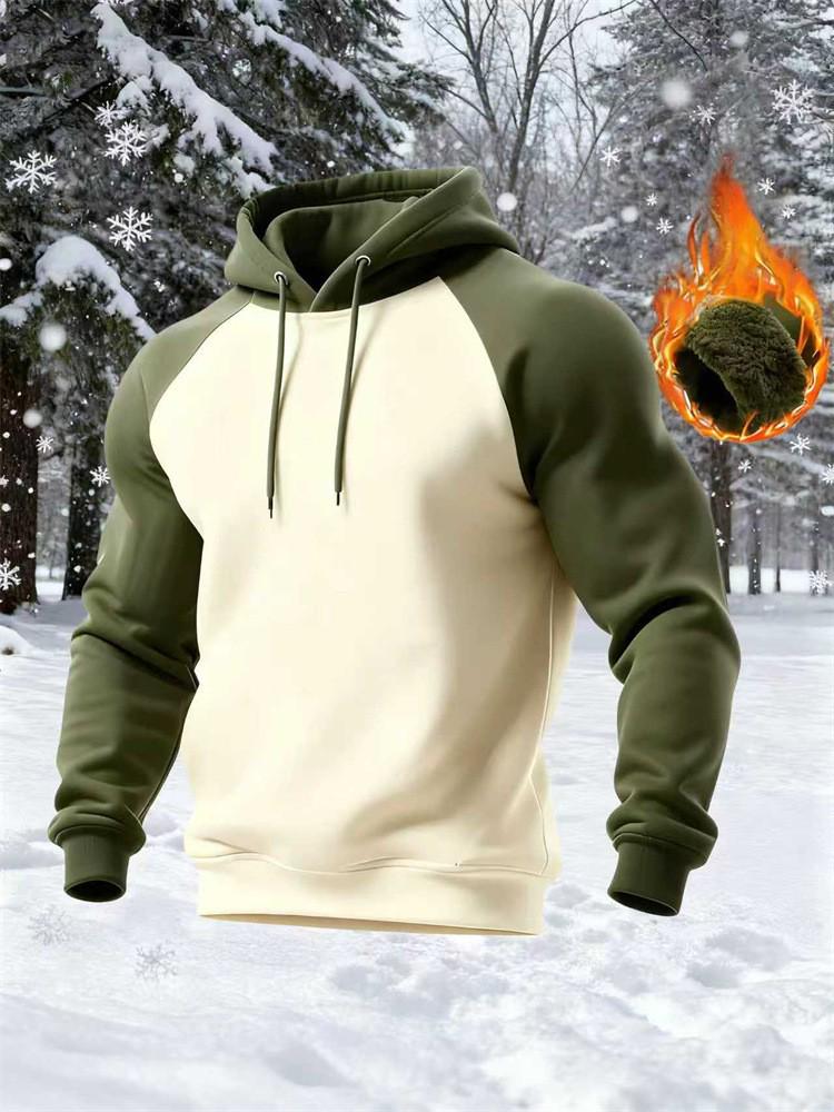 

European and American Winter Casual Men s Fleece-Lined Color Block Pullover Hoodie Double Extra Large зелений