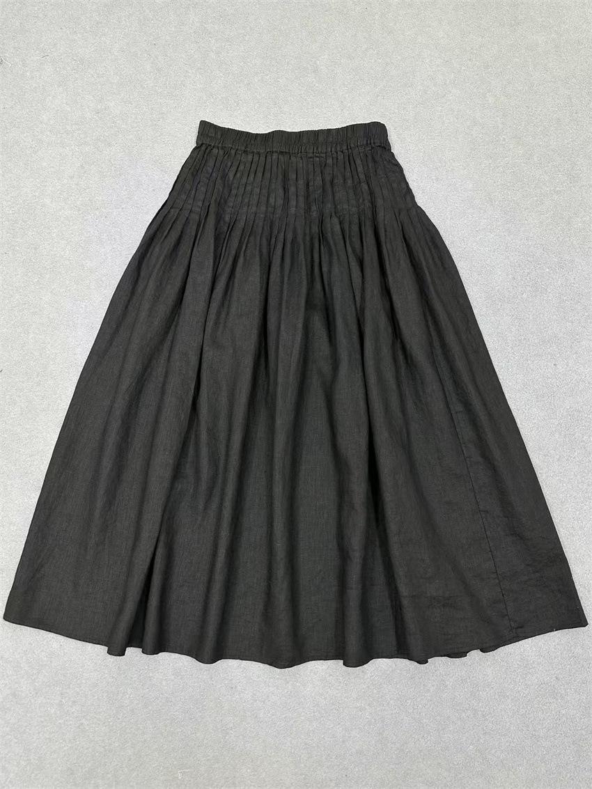 

Johnature Japanese Pressed Drawstring Skirts Spring Summer Casual Versatile All Match Women Skirts One Size чорний