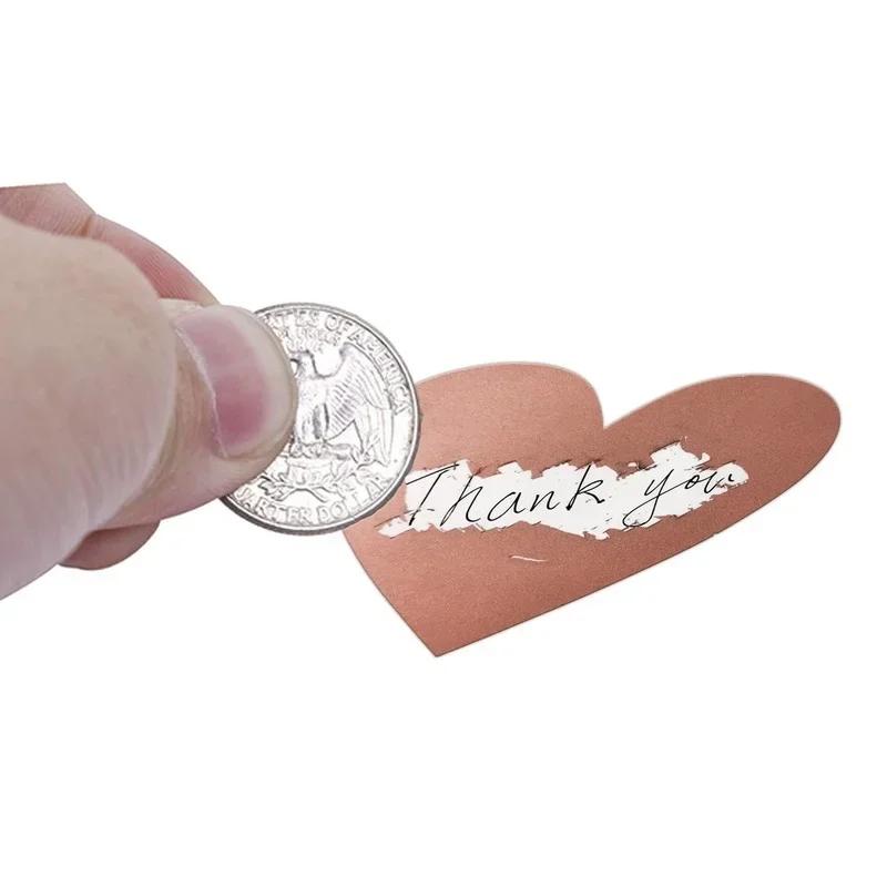 300 Sheets/roll of Heart-shaped Scratch Labels Rose Gold Kawaii School Stickers Thank You Cards for Package Stationery DIY