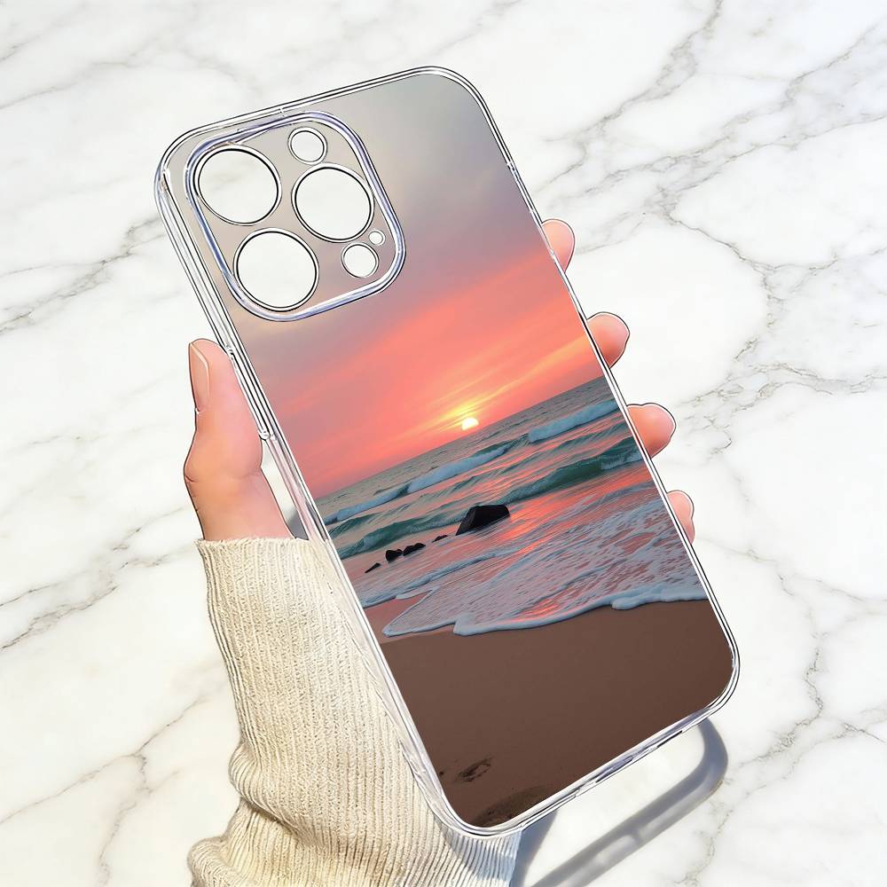 Seaside Sunset Phone Case For iPhone 17 16 15 14 13 12 11 Mini Pro Max Plus Transparent Cover