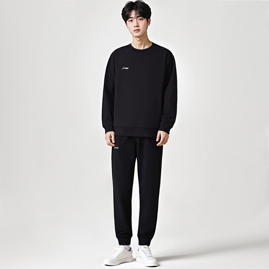 Li Ning Breathable Simple Versatile Crew Neck Sweatshirt Set Men Sweatshirt Set AWEV061-1