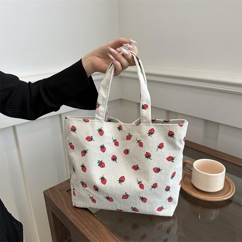 Women“s Bags Strawberry Print Cute Sweet Shoulder Bag Japanese Harajuku Artistic Kawaii Large Capacity Portable Handbag For Girl