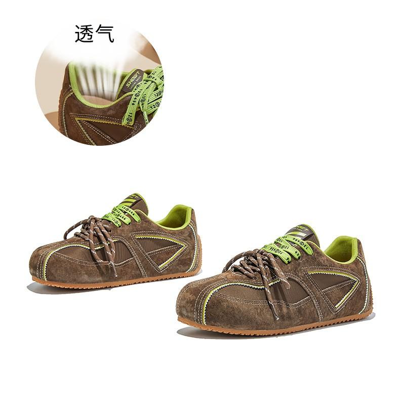 Kids Shoes Womens Casual Round-Toe Leather-Trimmed Dad Sneakers With Rubber Sole Mesh Lining