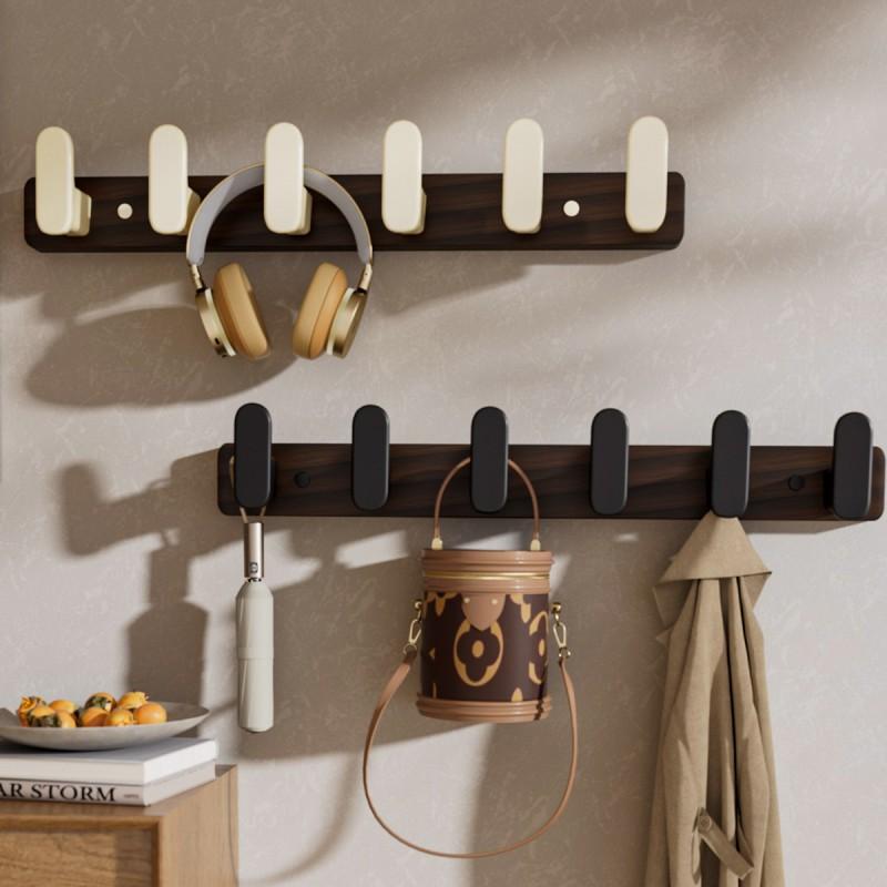 Black Walnut Wood Adhesive Hook Set Door Back Wall 3 To 8 Hooks No Drill Modern Minimalist Entryway Bathroom Key Coat