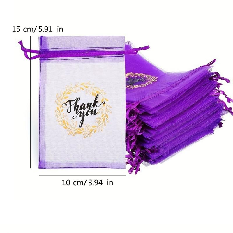 50Pieces Delicate Thankyou Gift Bag Jewelry Packaging Bag Chic Embroidery Mesh Bag Mesh Material for Birthdays Weddings
