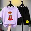 Summer Short Sleeve Children Age 5-15 Girls Set White Black Boy Tshirt+Shorts 2pcs Leisure Kids A4 Print Set Clothing