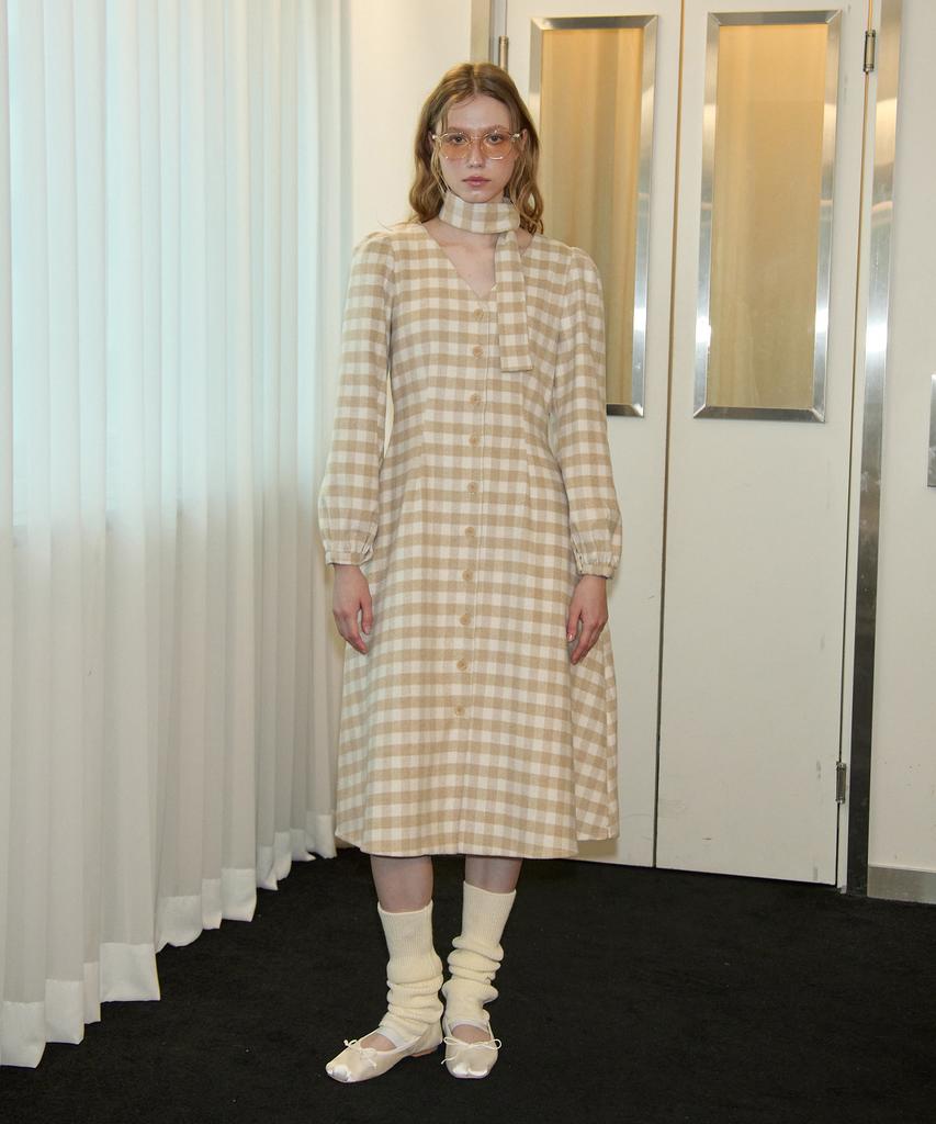 Salon De Yon Gingham Check Shirt Dress_ Beige