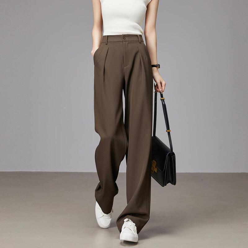Demana Women's Spring Autumn Mid-Waist Straight-Leg Casual Trousers