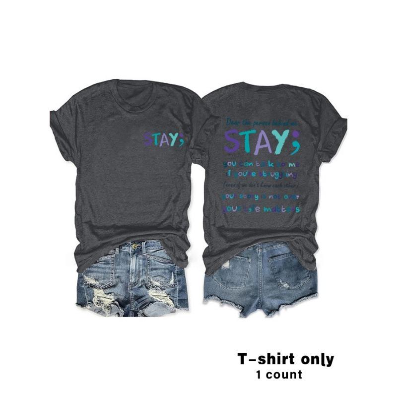 Women's Round Neck Fashion Letter Slogan Printed Top T-Shirt