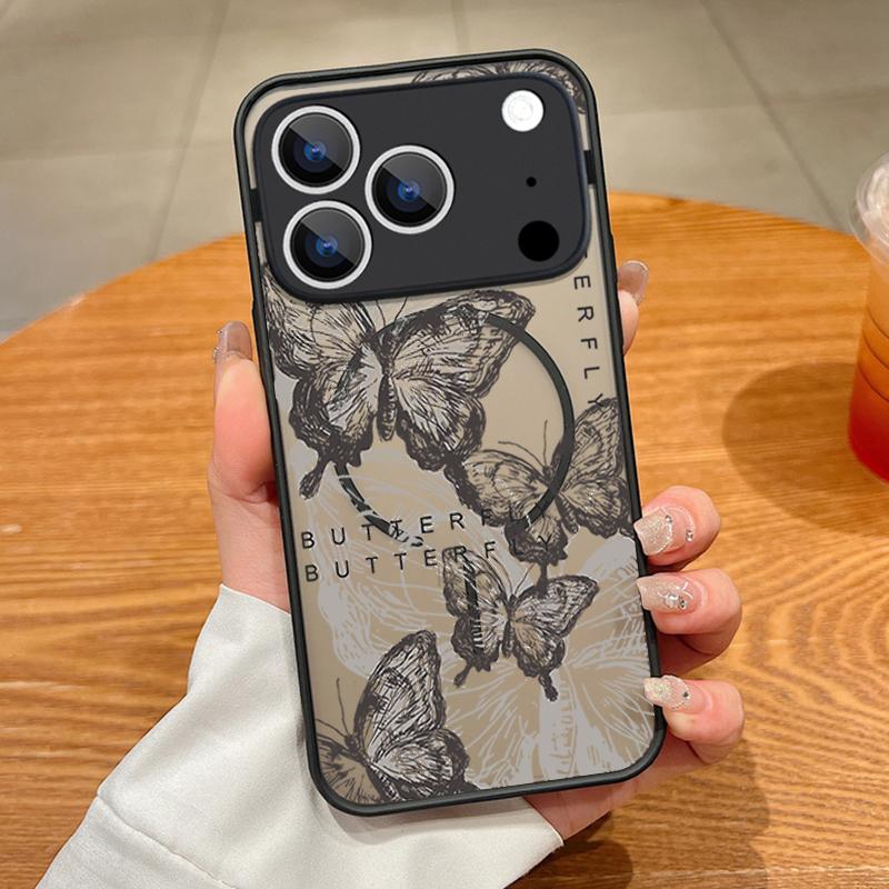 Creative Butterfly Flowers Pattern Case For iPhone 17 Pro Max Magnetic For Magsafe Matte Cover For iPhone 16 Pro Max 15 14 13 16E Air