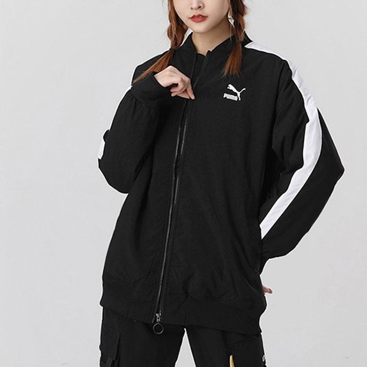 (WMNS) PUMA Classics Bomber Logo Printing Jacket Black Women's 530275-01