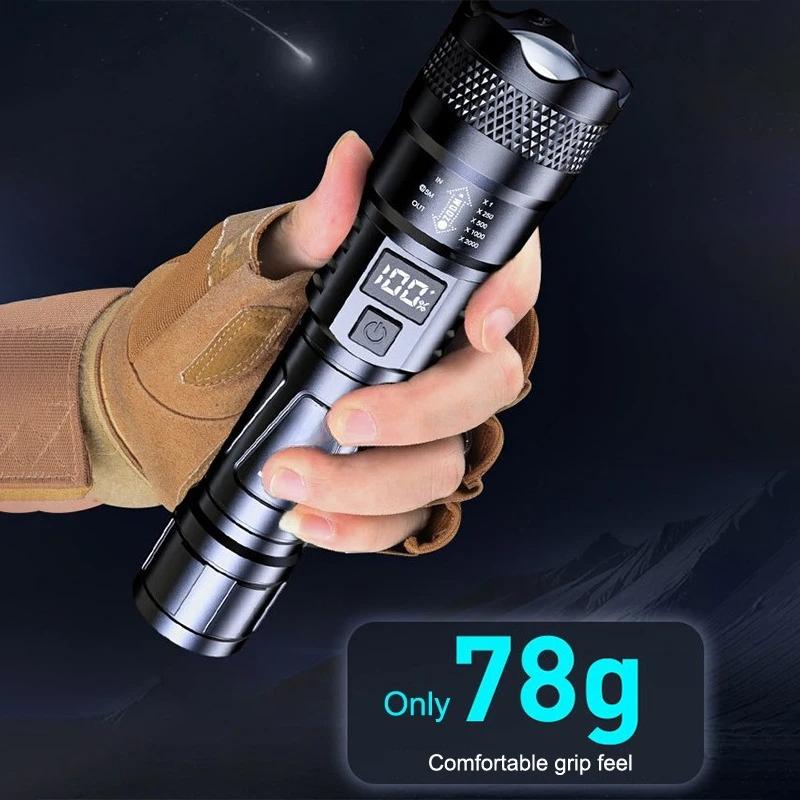 Portable rechargeable LED flashlight, high-power flashlight, zoom flashlight, suitable for outdoor camping, fishing, hiking, cold resistance