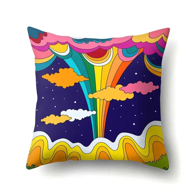 Mode Kissenbezug Cartoon Funda Cojin Sonnenaufgang Überwurfkissen für Schlafzimmer Regenbogen Kissenbezug Housse De Coussin Hogar