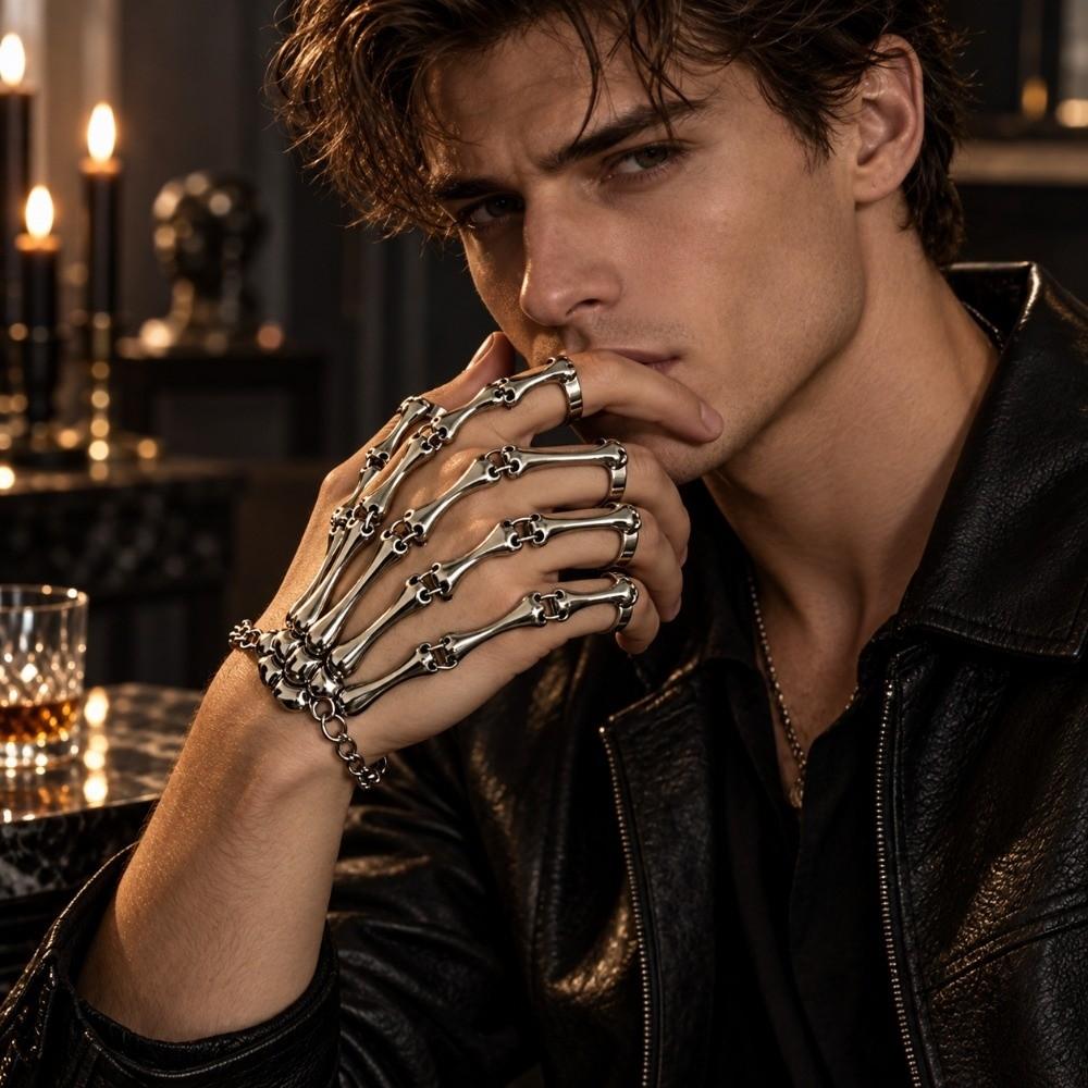 Adjustable Finger Ring Bracelet Metal Skeleton Bracelets Halloween Hand Bone Bracelet Party