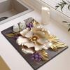 3D Floral Diatomitlera Avloppsmatta - Värmeisolerande  Snabbtorkande  Halkfri Köksmatta