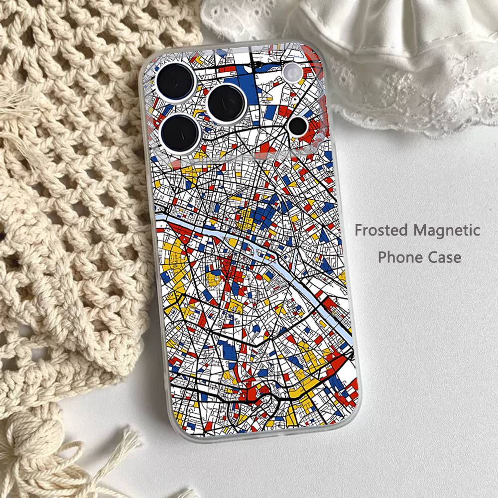 Abstract Piet Mondrian Frosted Clear Magnetic Case for iPhone 17,16,15,14,13,12,11 Pro,Max,Plus,Mini,Air,E